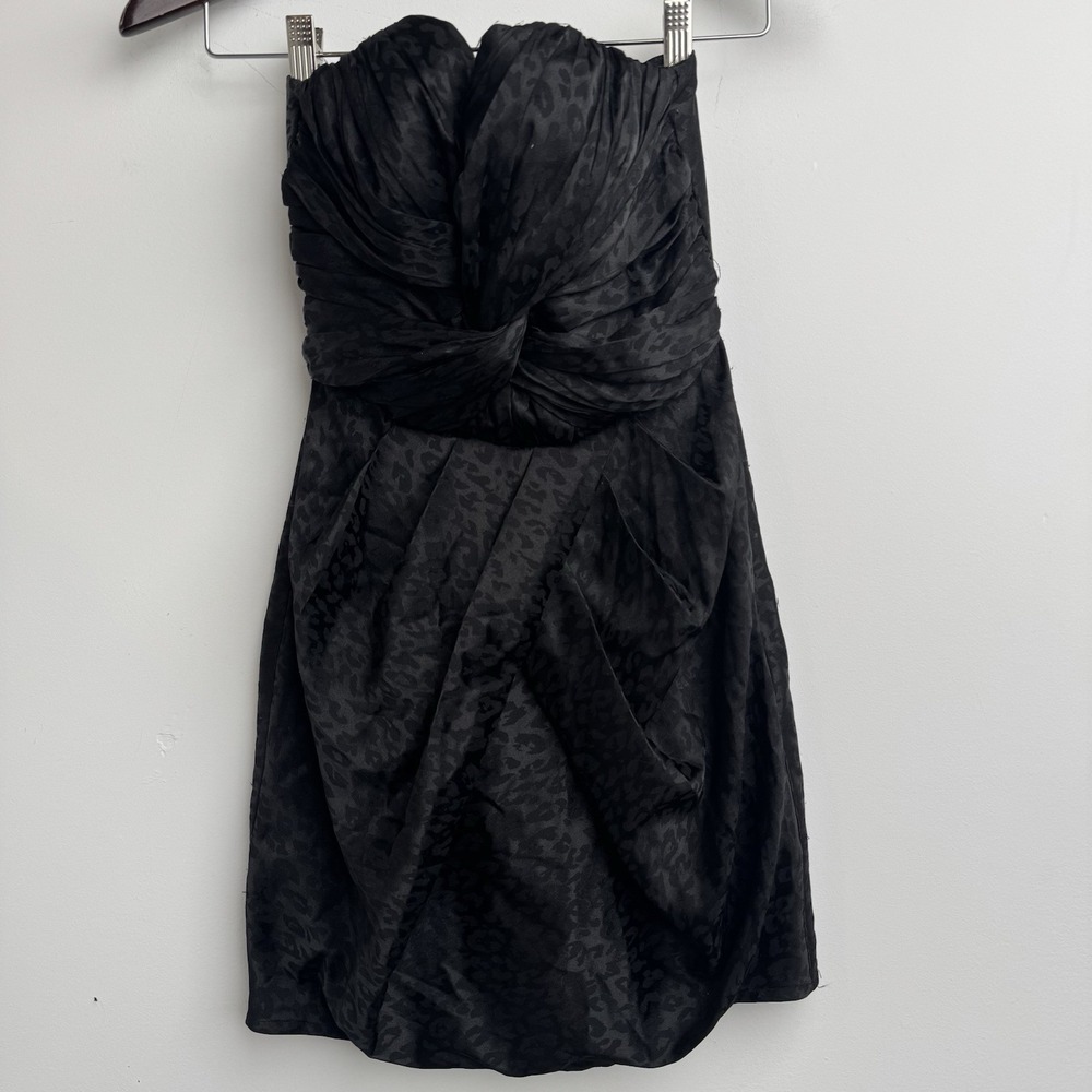 H&M Cocktail Dress Womensβ 2 Black Leopard Print Ruched Twist Front Party